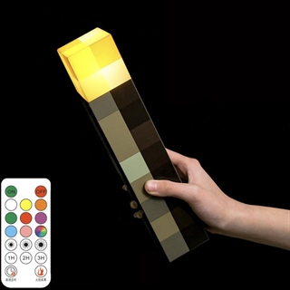 Minecraft torch lampe med farverige lys og fjernbetjening - Genopladelig